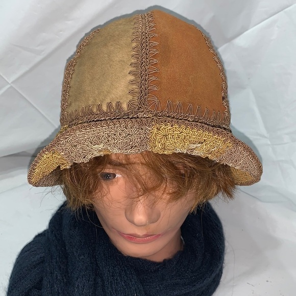 PATCHWORK Leather, Suede and animal hair with woven  brim Hat - Picture 1 of 5